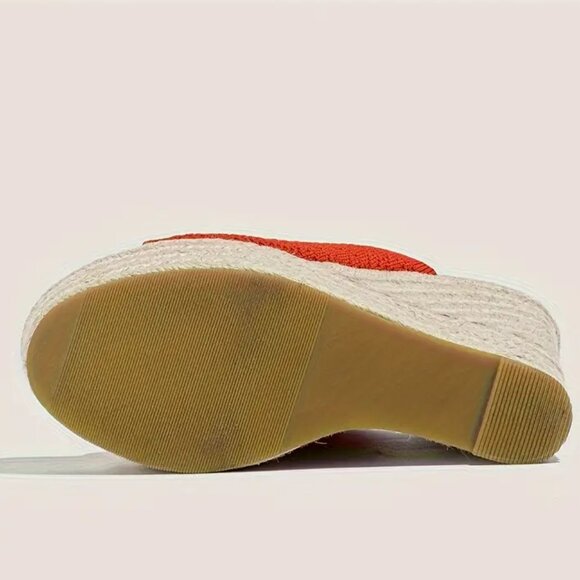 Women's Breathable Knit Wedge Heeled Sandals Red/Orange Size 11 - Picture 4 of 4